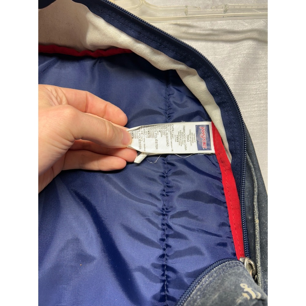 JanSport Anchor Print Backpack Navy Blue Red Denim Canvas School Bag T64Q - Picture 3 of 4